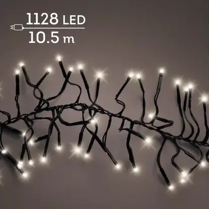 Luci Di Natale Cluster 1128 Led 10,5 M Luce Calda Cavo Nero