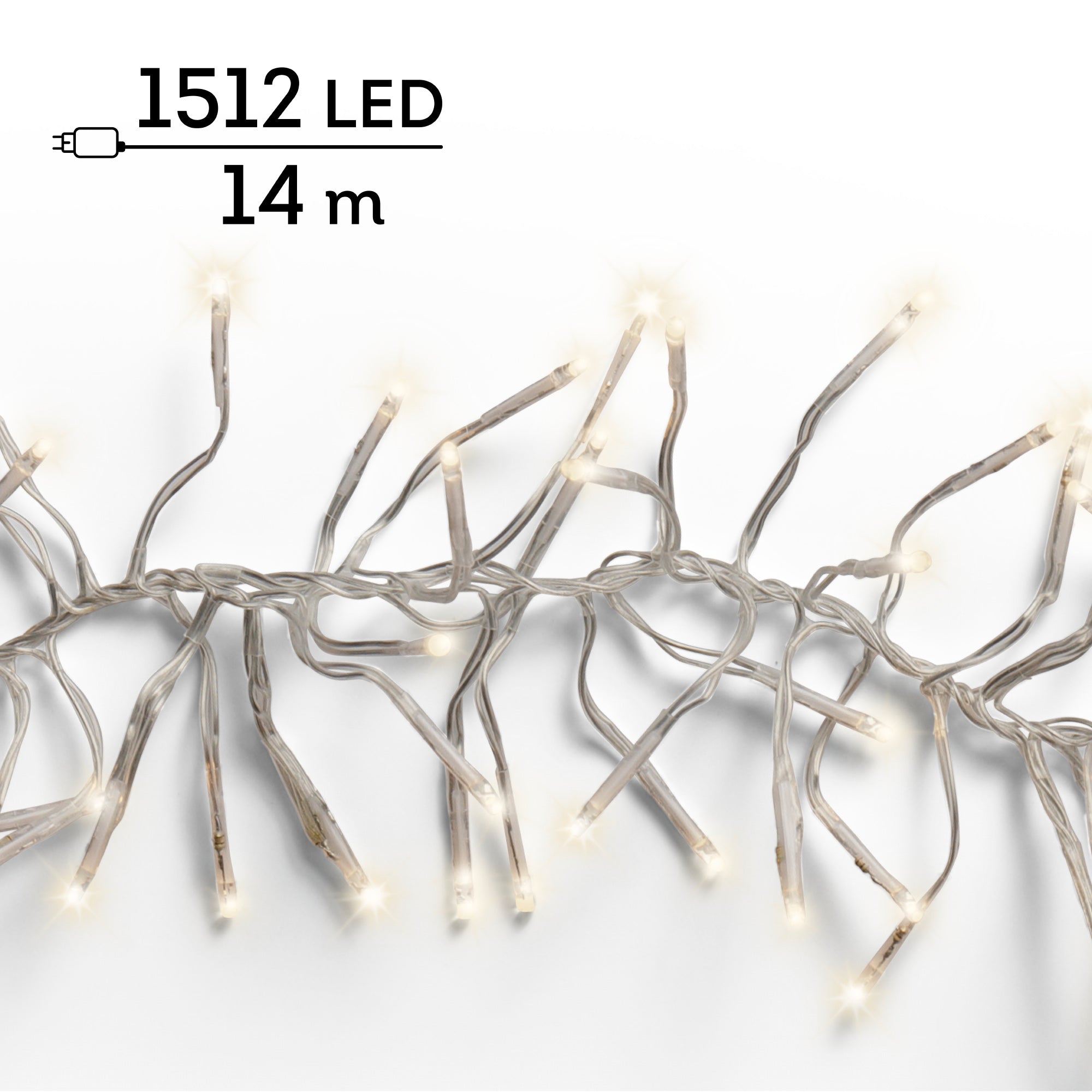 Luci Natale Cluster 1512 Led Luce Calda Cavo Trasparente