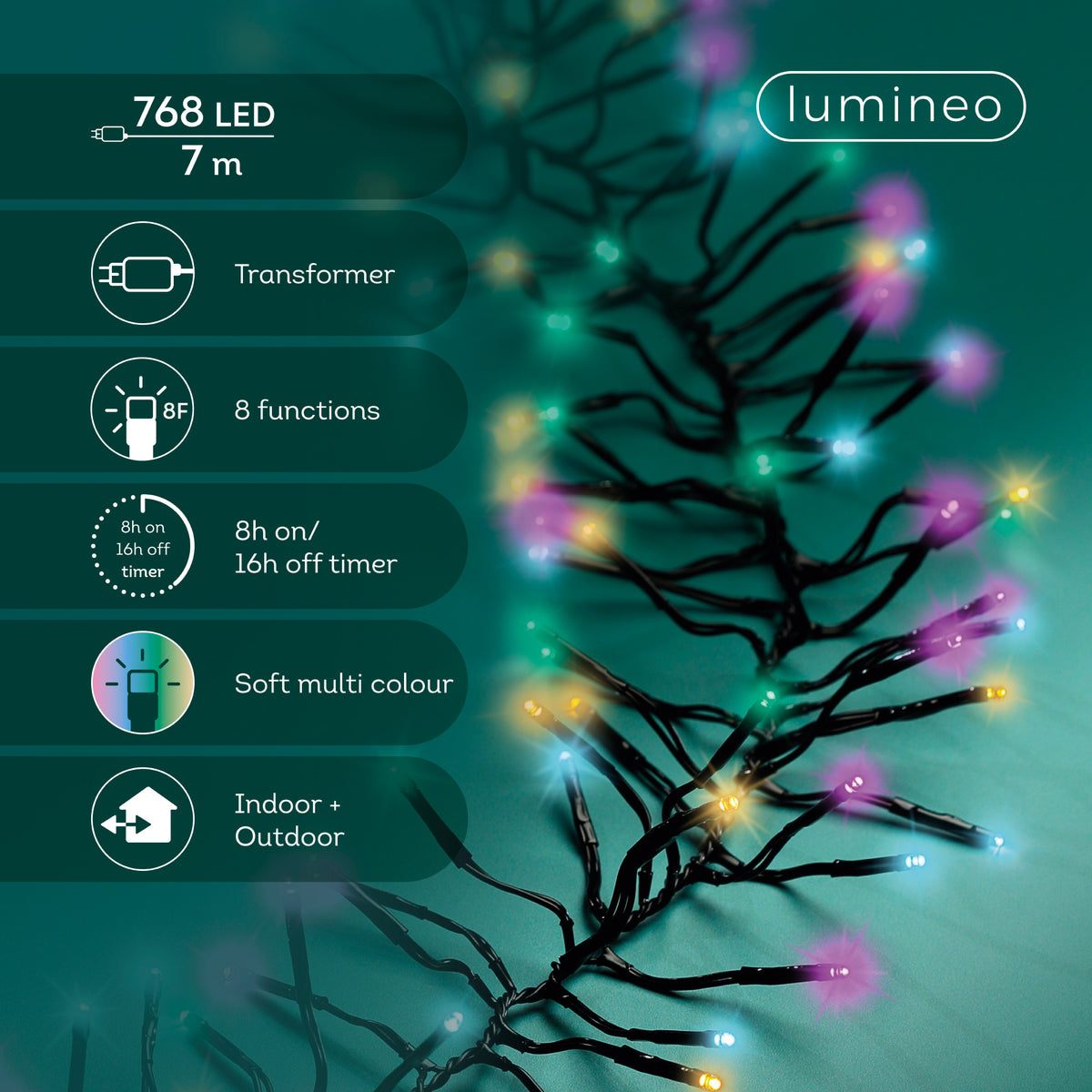 Luci Natale Cluster 768 Led Soft Multicolor