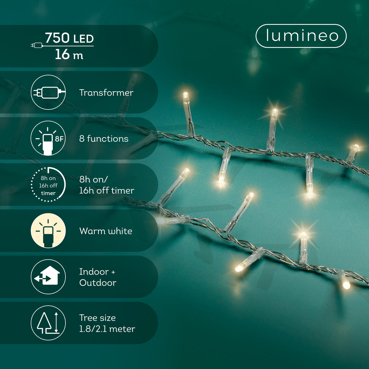 Luci Natale 750 Led Caldo Naturale Cavo Trasparente