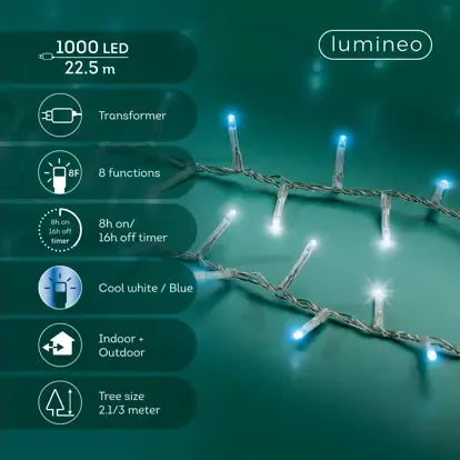Luci Natale 1000 Led Freddo Blu Cavo Trasparente