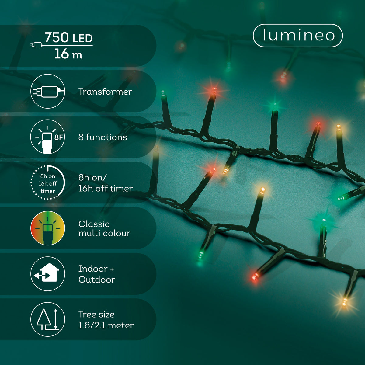 Luci Natale 750 Led Caldo Classico Rosso Verde