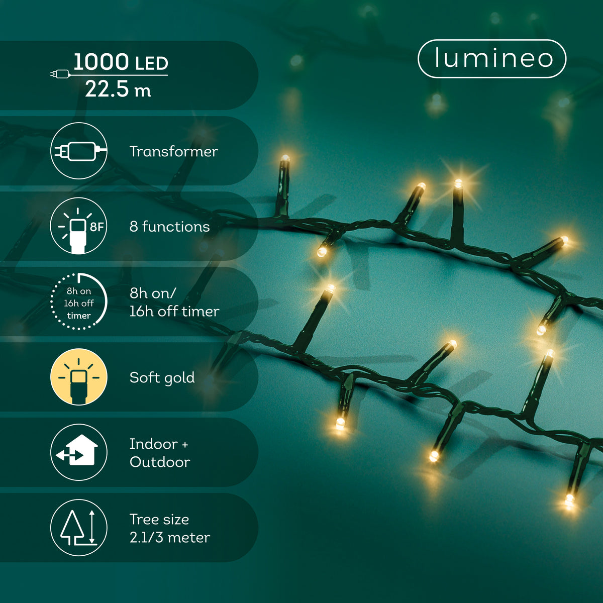 Luci Natale 1000 Led Oro Soft