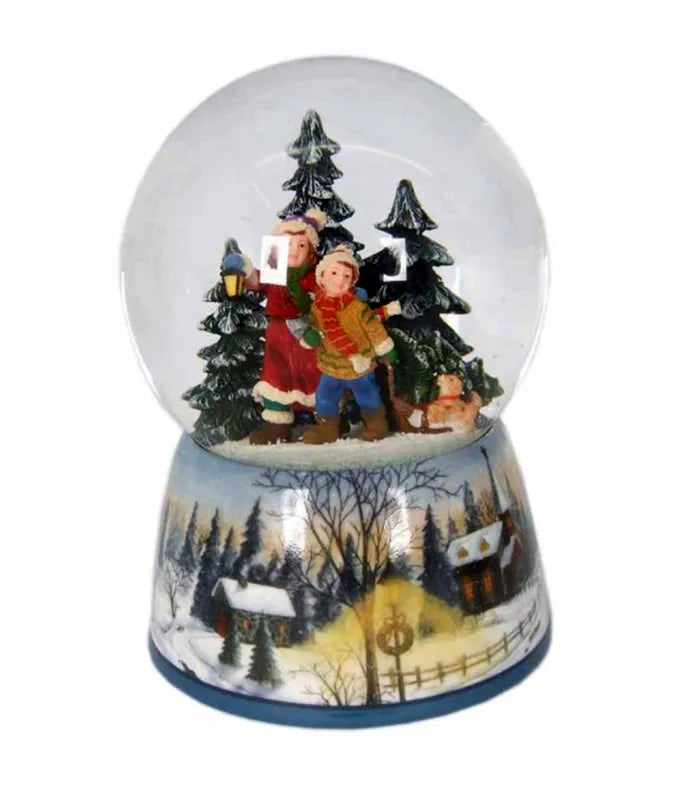 Carillon Sfera Neve Bimbi Nella Foresta decorativo natalizio con melodia e movimento - DeMatteis.it