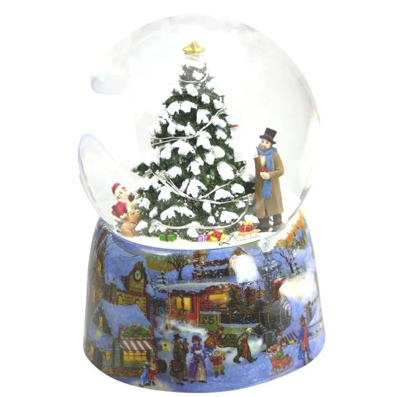 Carillon Sfera Abete Con Figure musicale natalizio con albero di Natale e personaggi in sfera di vetro - DeMatteis.it