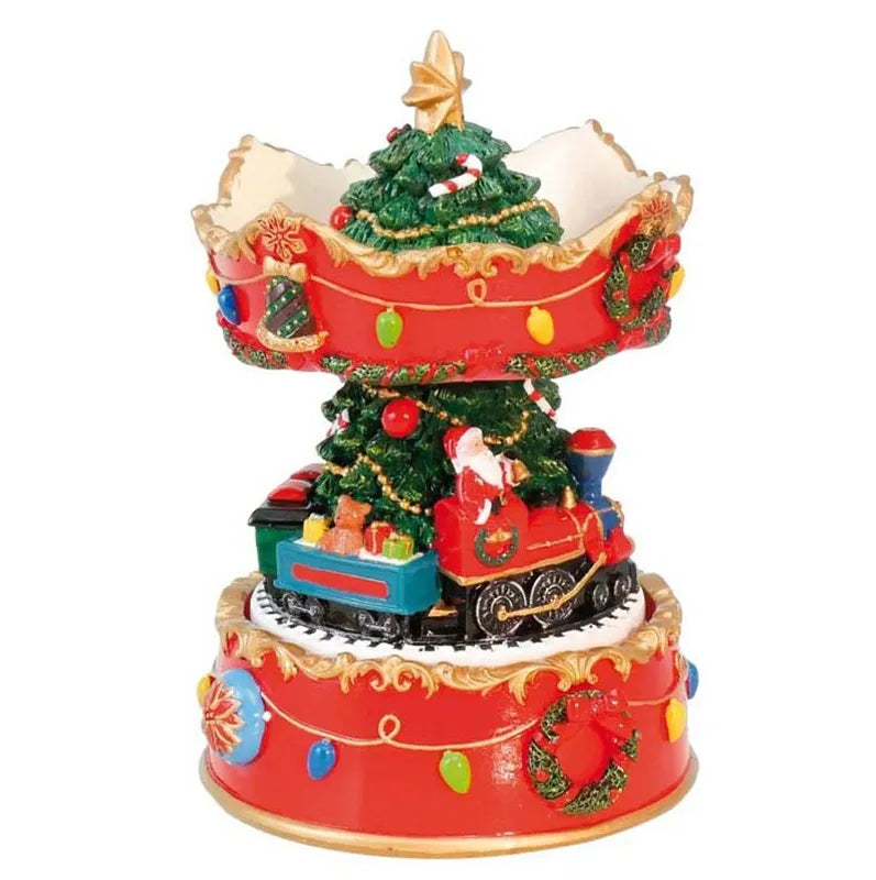 Carillon natalizio con treno di Babbo Natale e albero di Natale, decorazione musicale per le feste - DeMatteis.it