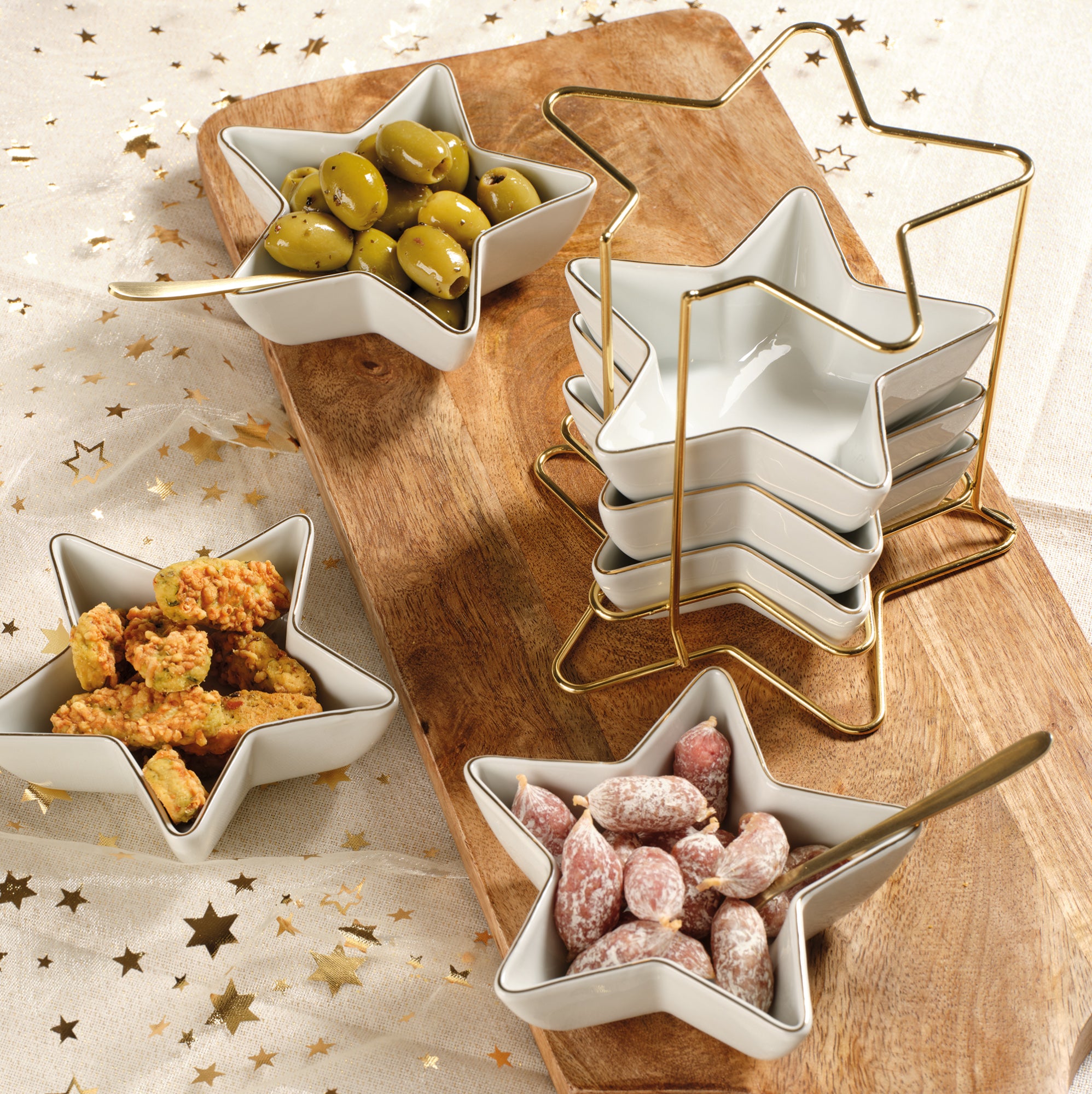 Set 6 Stelle Portata Bianche Oro
