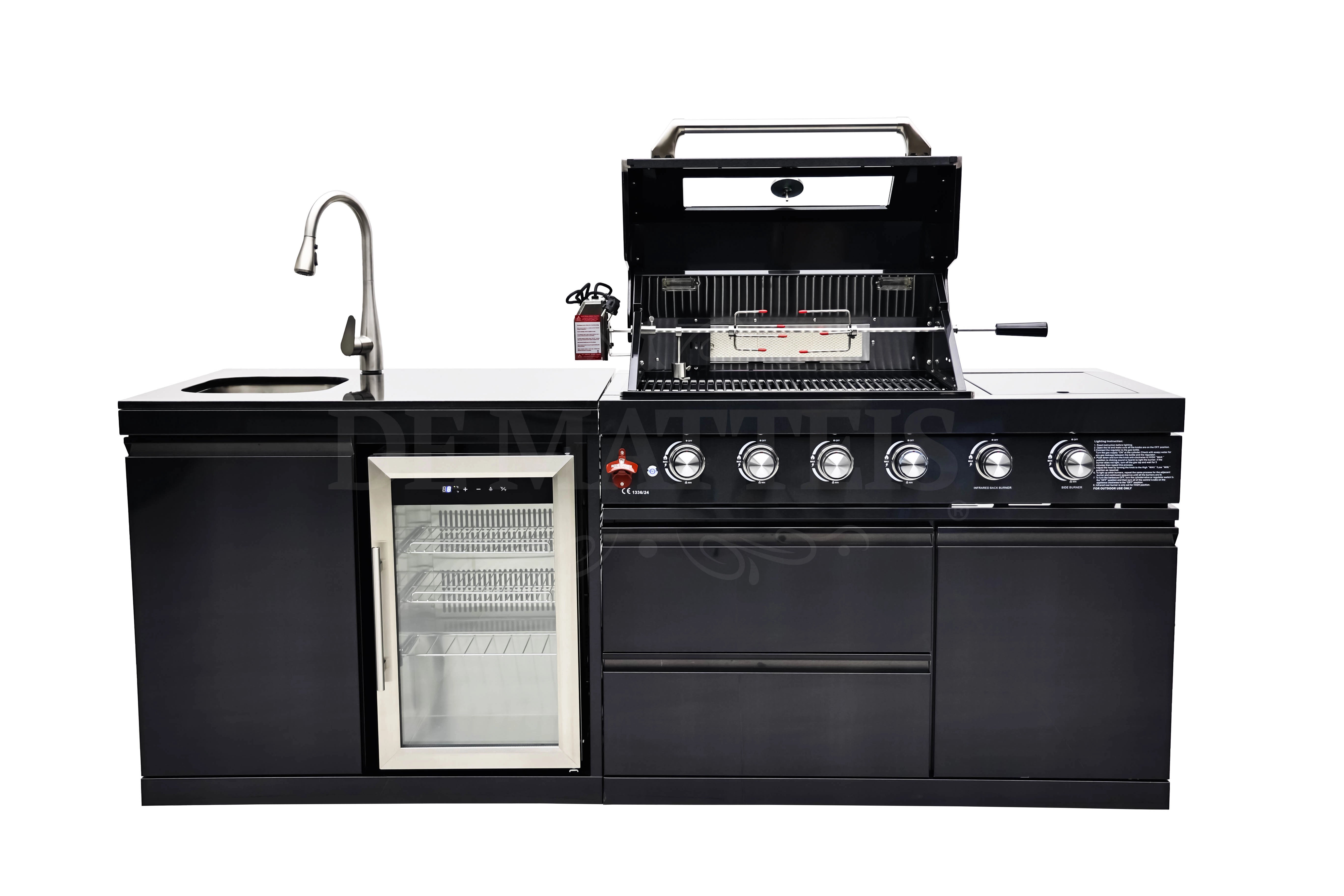 Cucina da esterno PRO 4 Fornello Girarrosto con modulo frigo lavello