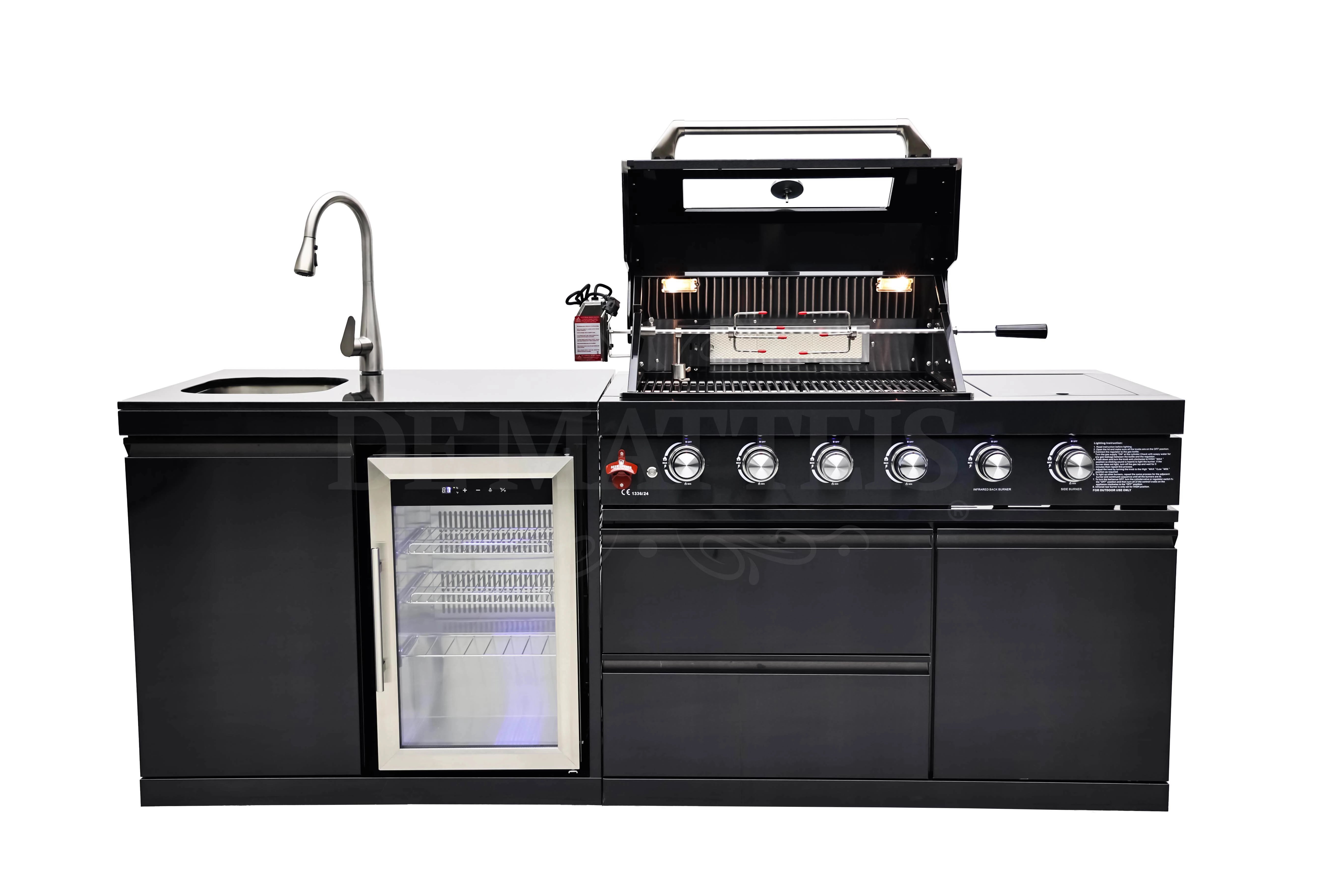 Cucina da esterno PRO 4 Fornello Girarrosto con modulo frigo lavello