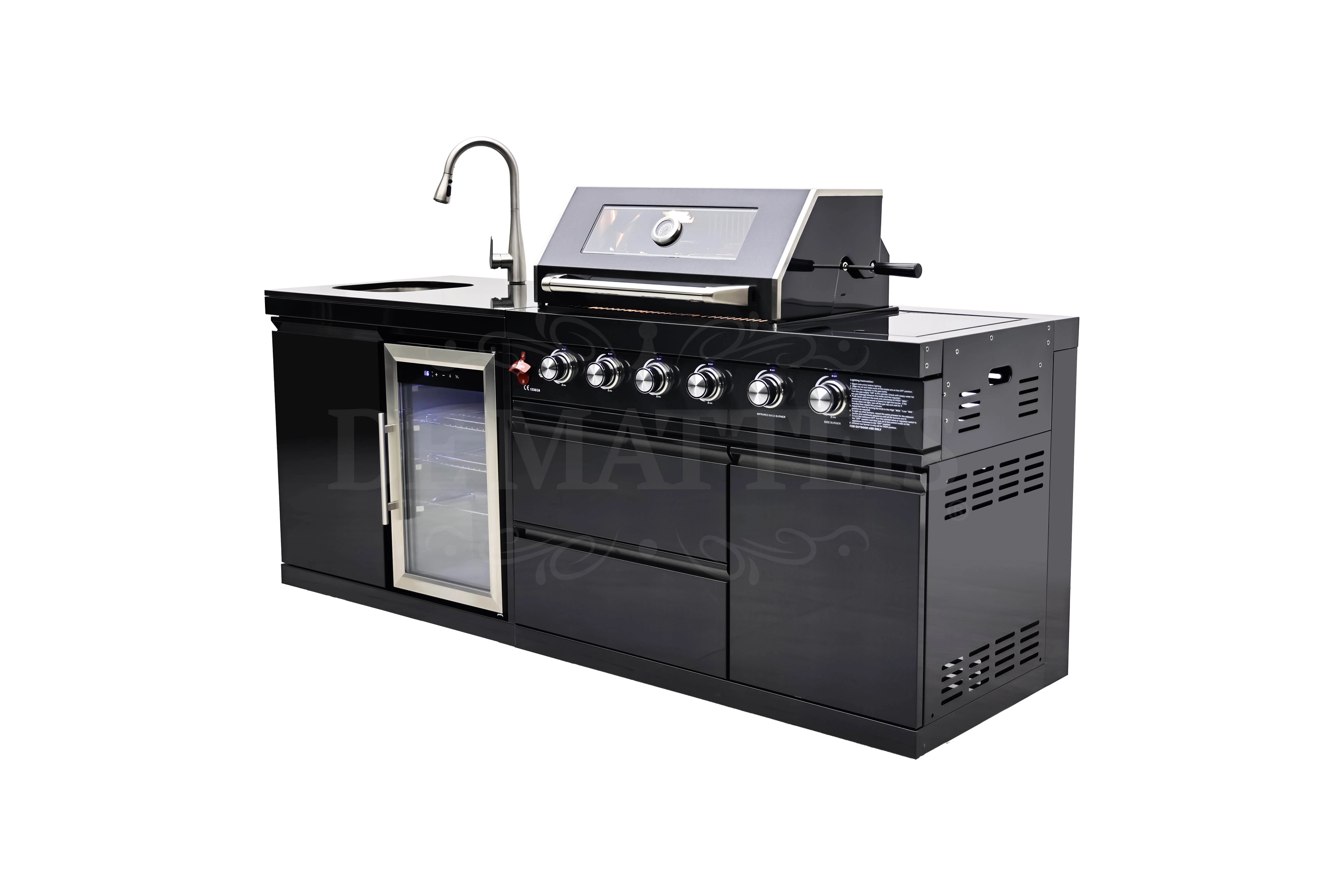 Cucina da esterno PRO 4 Fornello Girarrosto con modulo frigo lavello