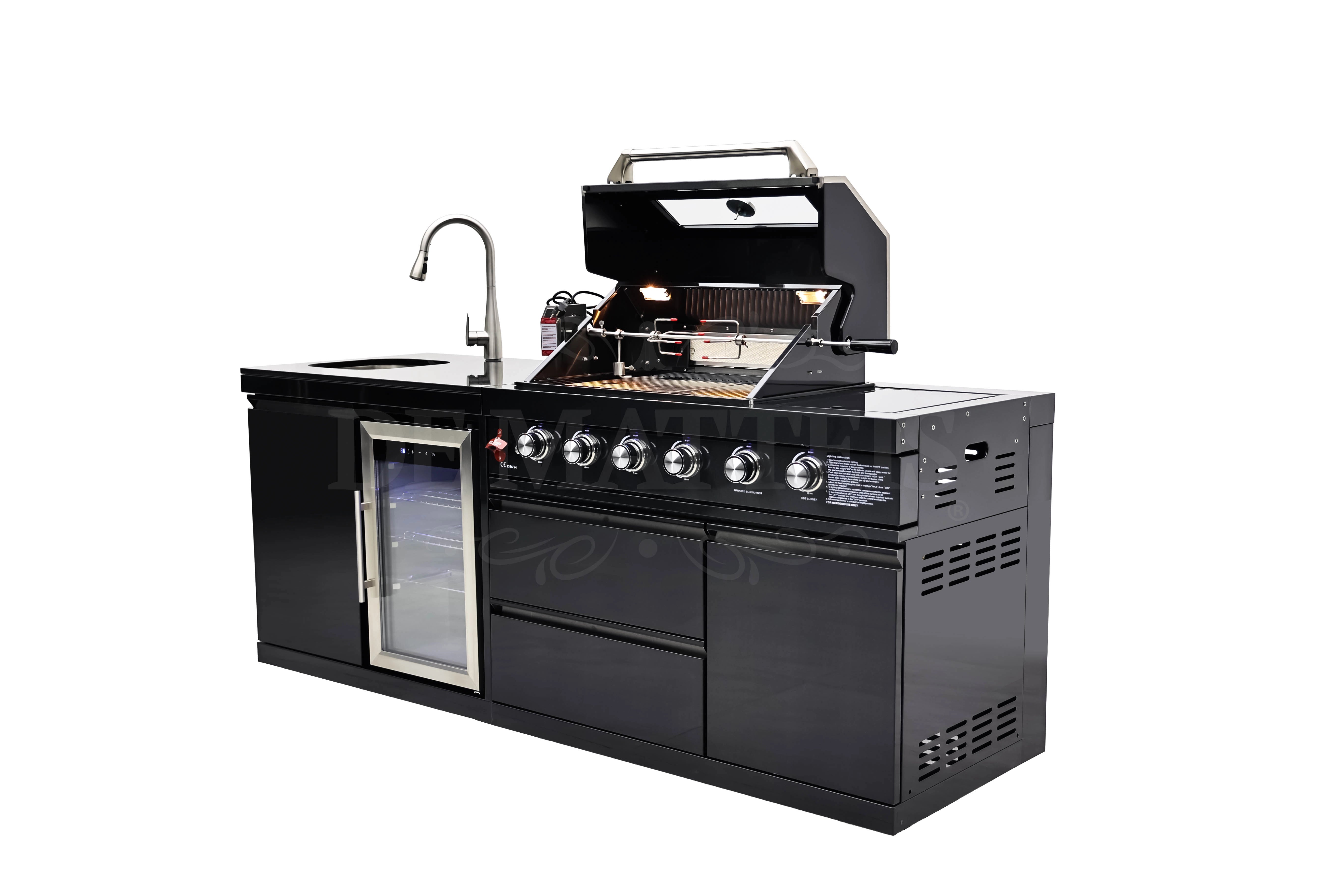 Cucina da esterno PRO 4 Fornello Girarrosto con modulo frigo lavello