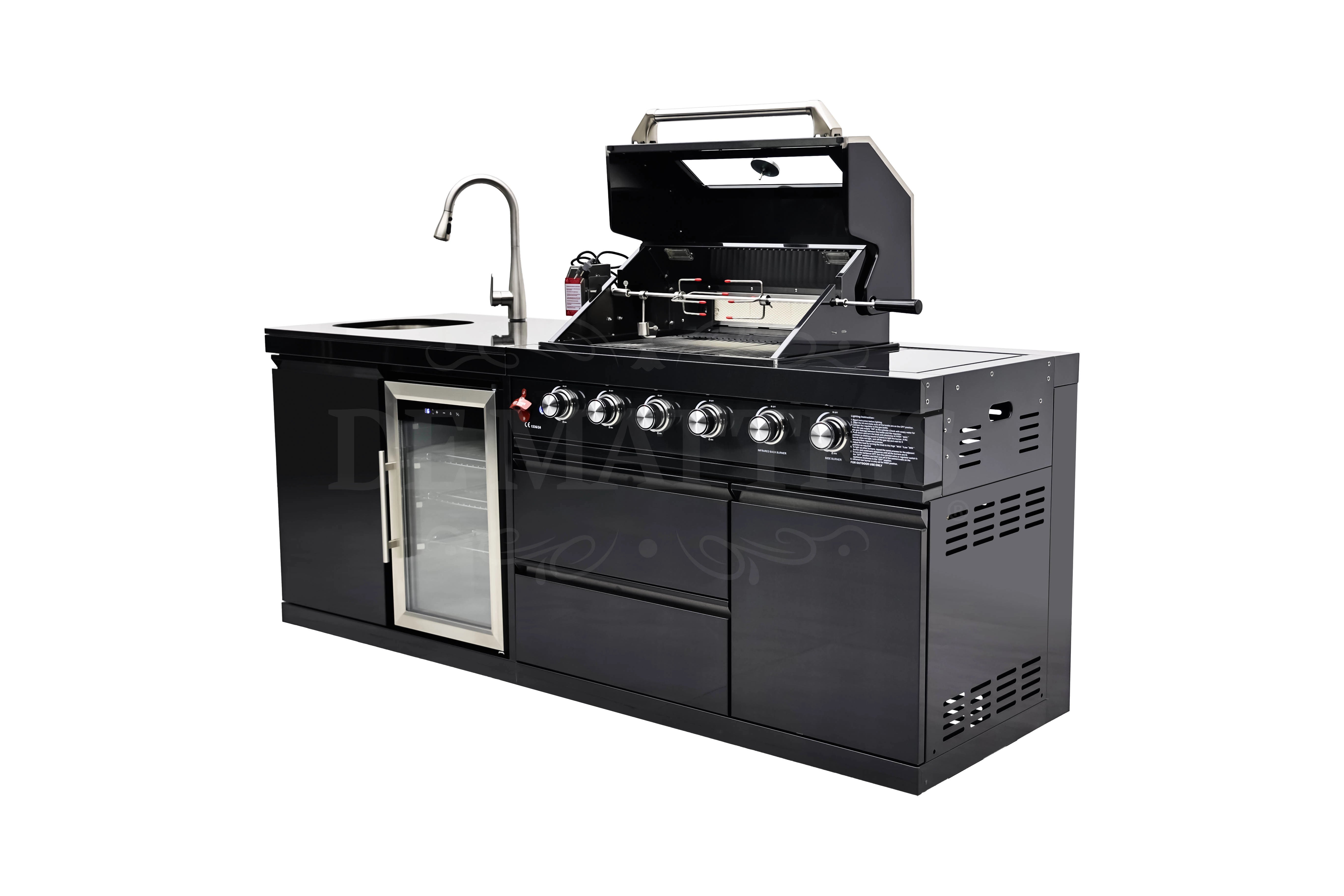 Cucina da esterno PRO 4 Fornello Girarrosto con modulo frigo lavello