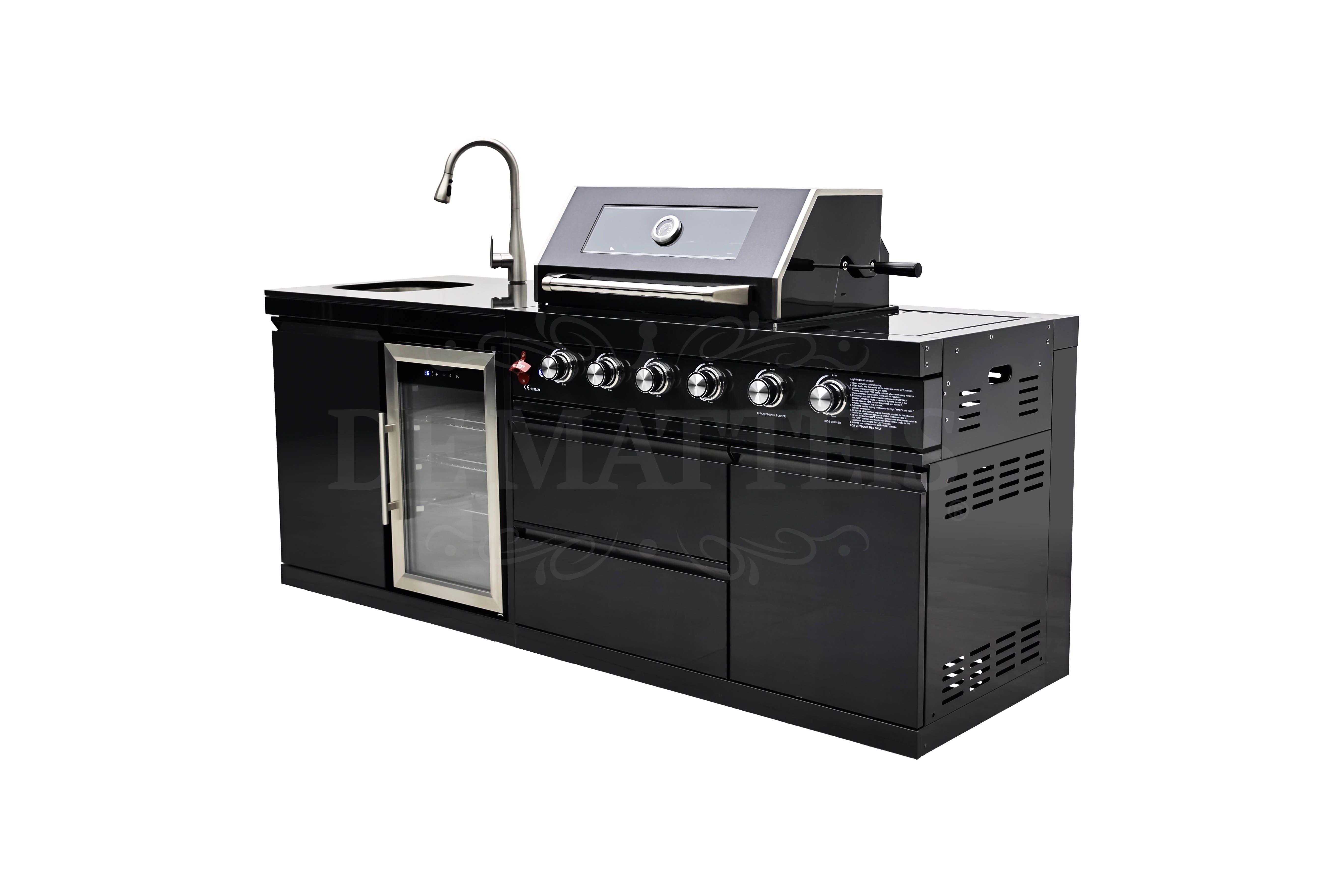 Cucina da esterno PRO 4 Fornello Girarrosto con modulo frigo lavello