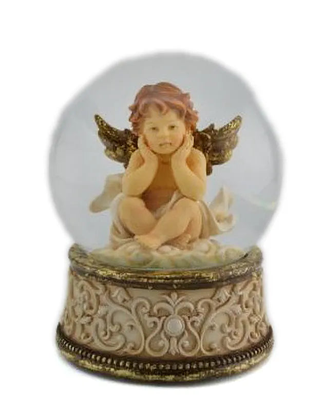 Carillon con angelo musicale decorativo diametro 15 cm con sfera di vetro e base ornata - DeMatteis.it