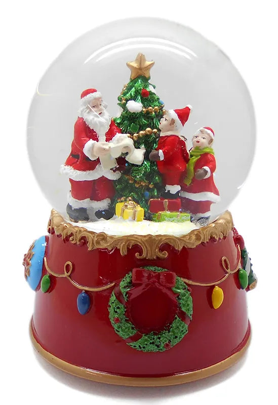 Carillon Neve Babbo Natale Con Bambini decorativo musicale con sfera di vetro e base ornamentale natalizia - DeMatteis.it
