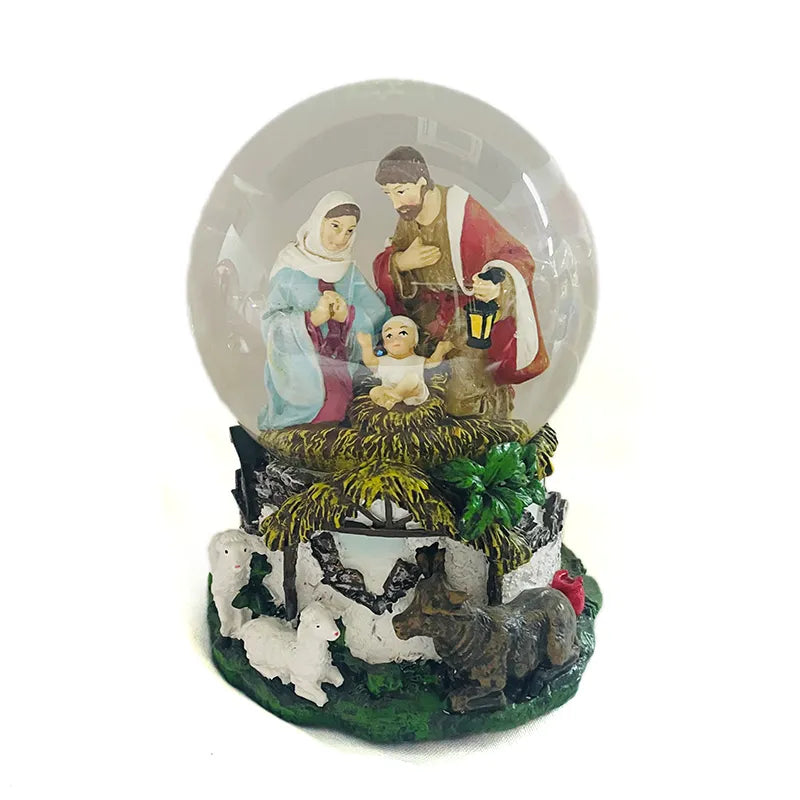 Carillon con Natività musicale in sfera di vetro con scena della Sacra Famiglia e base decorativa - DeMatteis.it