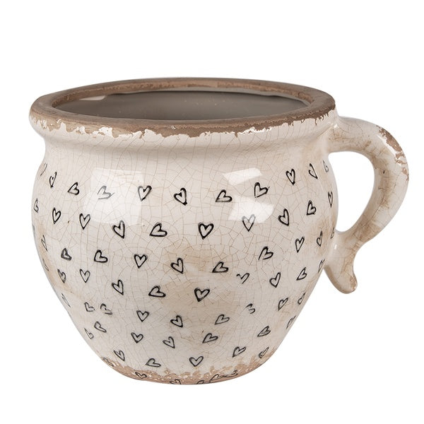 Vaso Fiori Decoro Cuori Neri 17x14x12 Cm