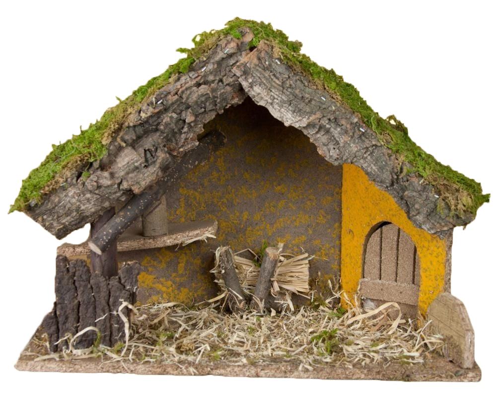 Capanna Presepe Con Portone per natività artigianale 35x16x26 cm con muschio e paglia - DeMatteis.it