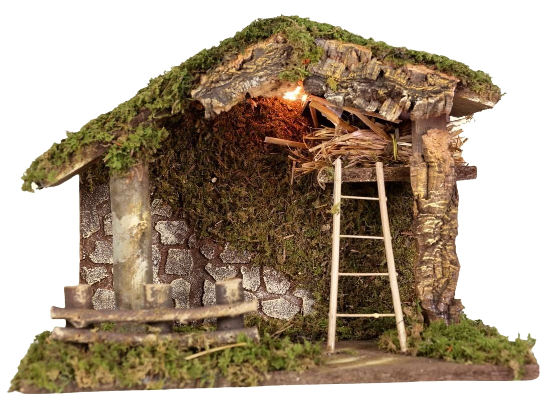 Capanna Presepe Vuota 33x18x23 cm struttura artigianale per scene natalizie con illuminazione e accessori - DeMatteis.it