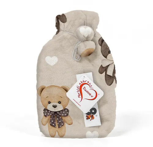 Borsa acqua calda con pon pon orsacchiotti natural 23x37 cm per riscaldamento e comfort - DeMatteis.it