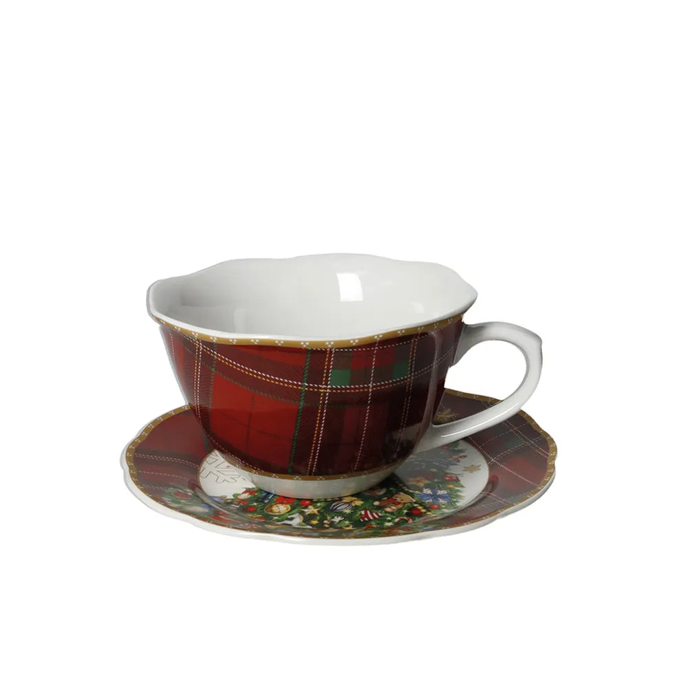 Tazza Con Piattino Porcellana Ghirlanda Brandani per tè e caffè con decorazione natalizia - DeMatteis.it