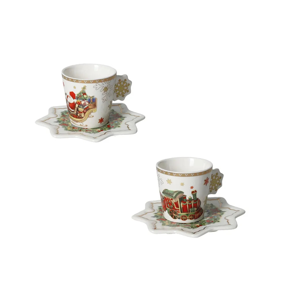 Set 2 Tazzine Caffè Christmas Brandani con piattini per servizio caffè a tema natalizio - DeMatteis.it