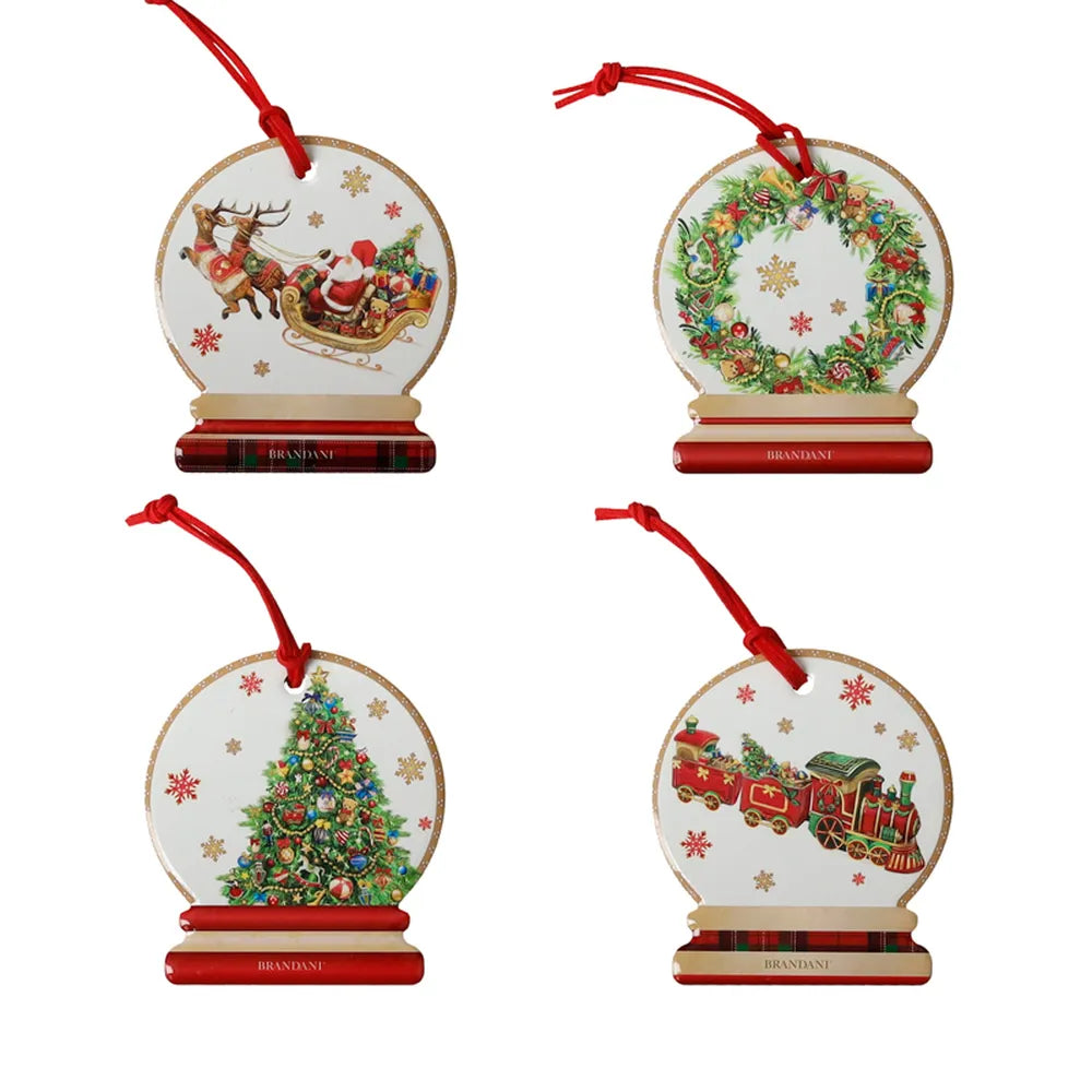 Set 4 Decorazioni Christmas Ceramica Sughero Brandani ornamenti natalizi da appendere con motivi tradizionali - DeMatteis.it