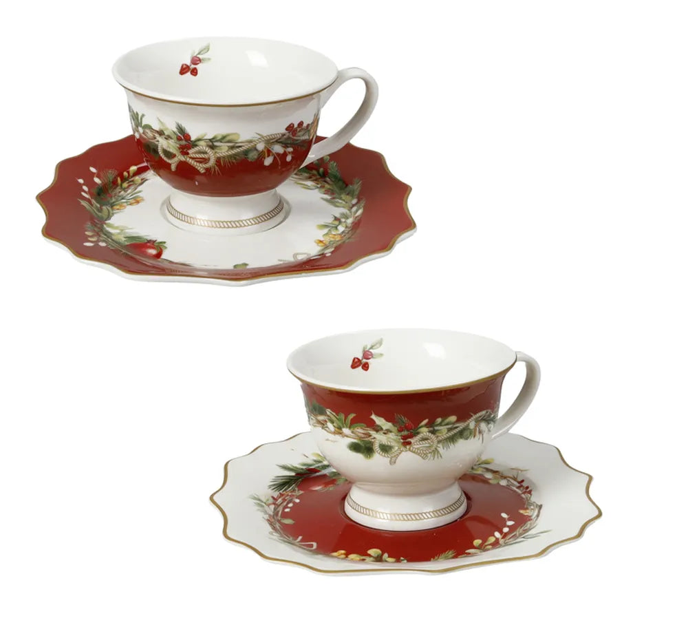 Set 2 Tazzine Caffè Carol Brandani in porcellana con piattini per servizio caffè espresso - DeMatteis.it