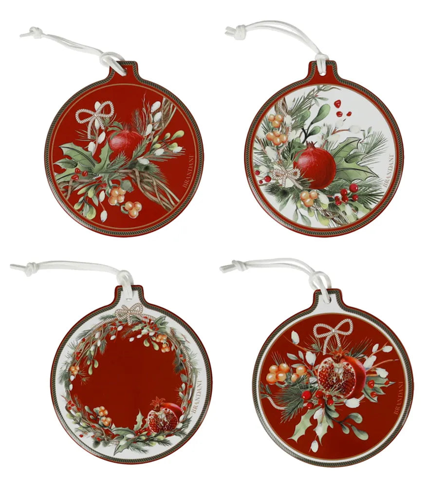 Set 4 Decorazioni Natalizie Carol Brandani in ceramica per albero di Natale con motivi floreali natalizi - DeMatteis.it