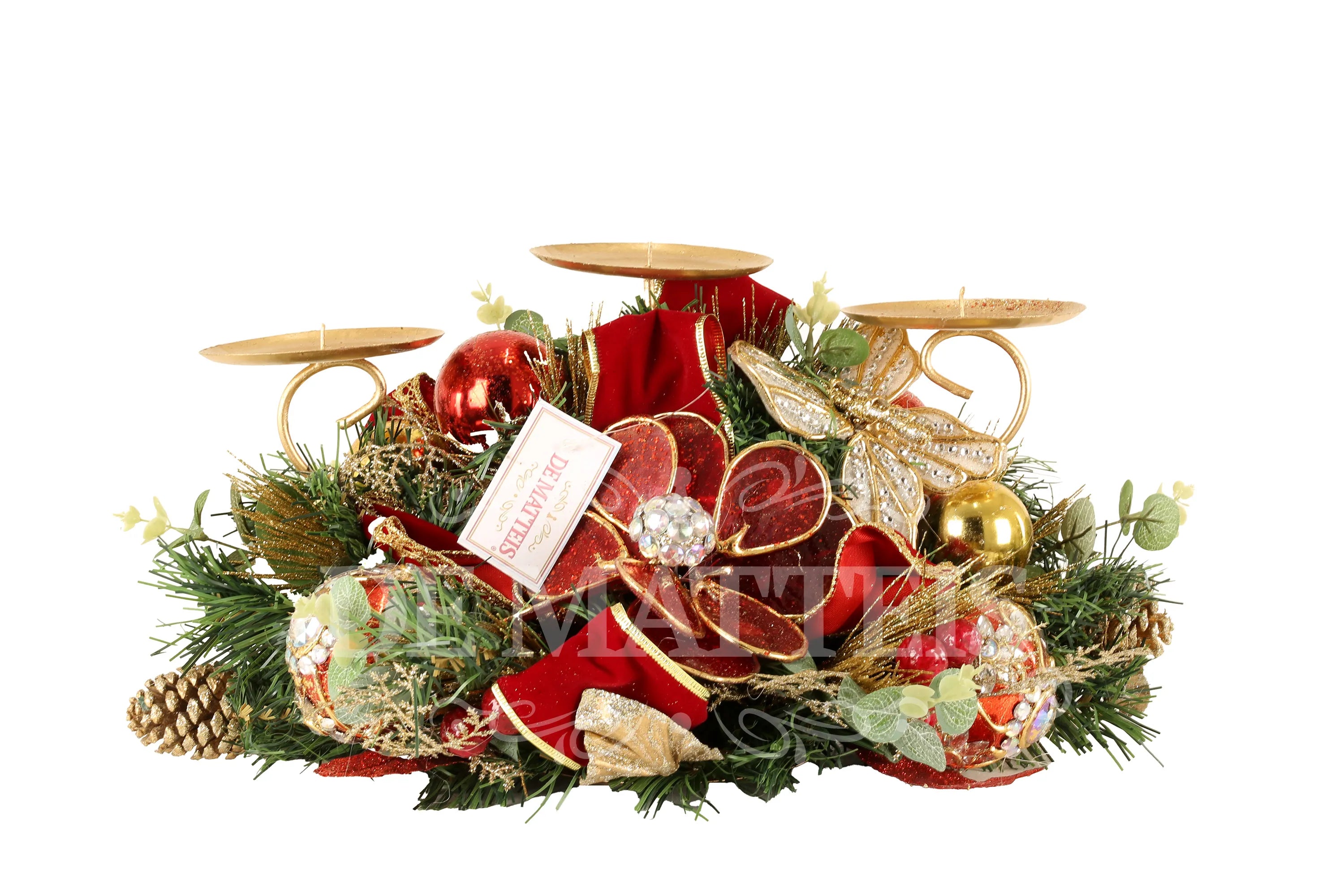 Portacandele Decoro Rosso Oro 50 Cm