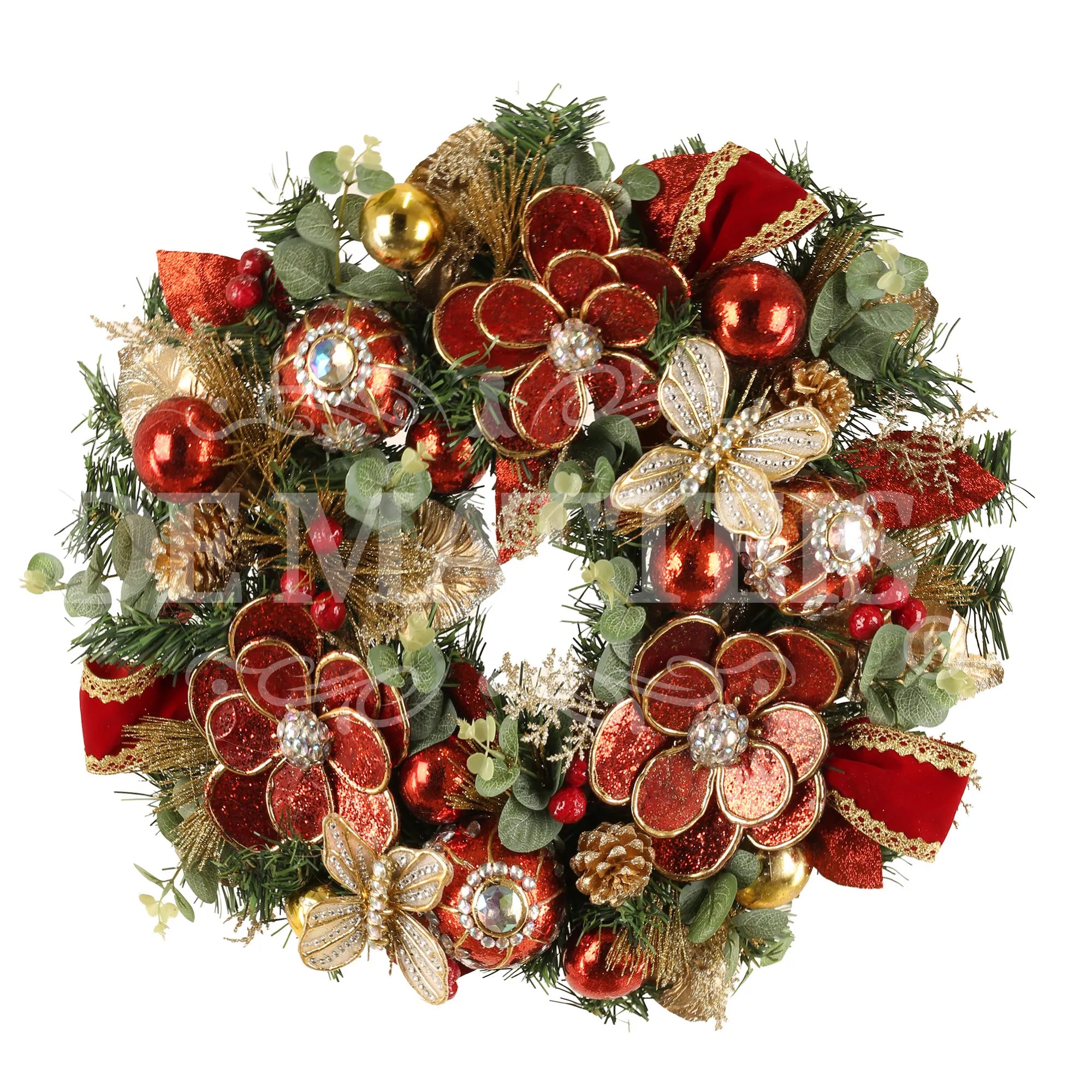 Corona Decorata Rosso Oro D 50 Cm
