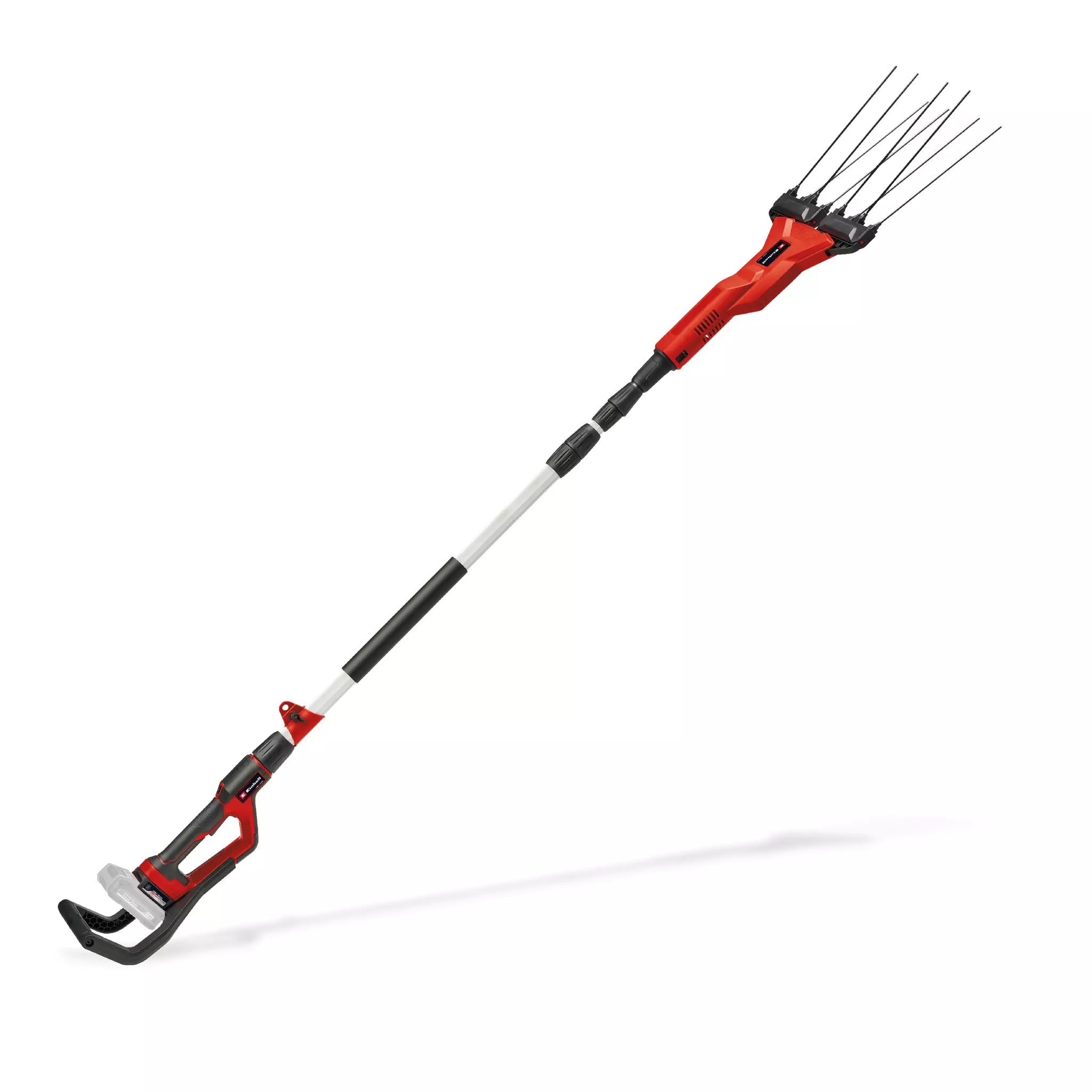 Abbacchiatore GE-FS 18/53 Li Einhell rosso e nero con 8 forche in carbonio da 31 cm, manico telescopico estendibile fino a 310 cm e sistema a batteria Power X-Change per la raccolta professionale di olive. | Dematteis.it
