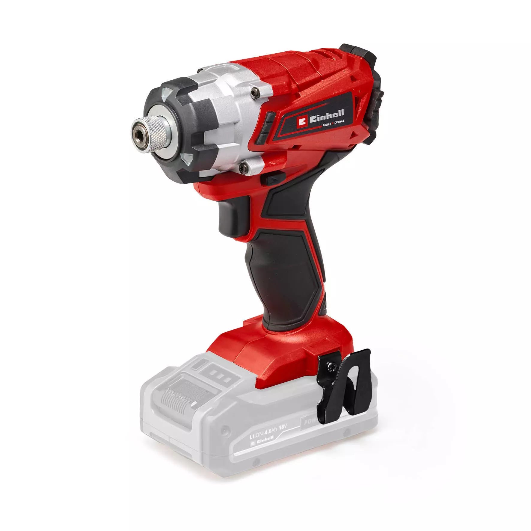 Avvitatore ad impulsi TE-CI 18/1 Li di Einhell con scocca in alluminio rosso e impugnatura ergonomica, dotato di mandrino esagonale standard e sistema di ammortizzazione della coppia per lavori professionali. | Dematteis.it