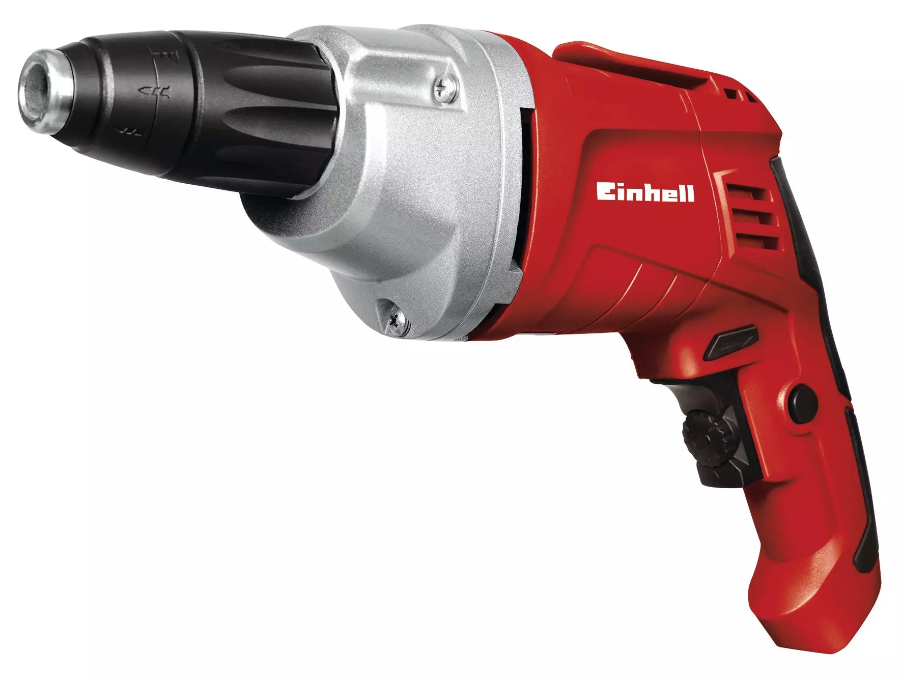 Avvitatore impulsi TH-DY 500 E Einhell con corpo ergonomico rosso, testa in metallo e sistema start-stop automatico, ideale per lavori di precisione su cartongesso e materiali in legno. | Dematteis.it