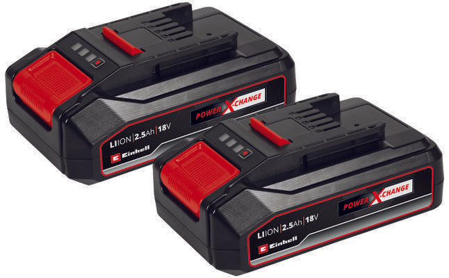 Batteria Pxc-Twinpack 2,5 Ah Einhell Power X-Change con tecnologia agli ioni di litio, sistema di controllo intelligente ABS e indicatore di carica a 3 LED. Design ergonomico con scocca gommata antiurto. | Dematteis.it