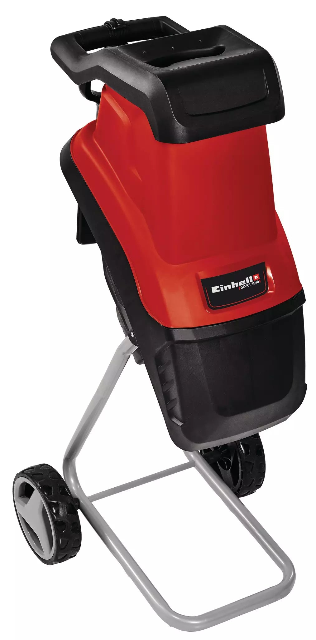 Biotrituratore elettrico GC-KS 2540 Einhell con telaio robusto su ruote, tramoggia ripiegabile di grandi dimensioni e potente motore da 2.500W per triturare efficacemente rami fino a 40mm di diametro. | Dematteis.it