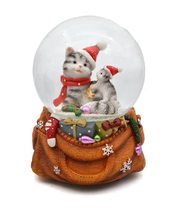 Carillon sfera di vetro con gatti natalizi decorativo musicale da collezione - DeMatteis.it