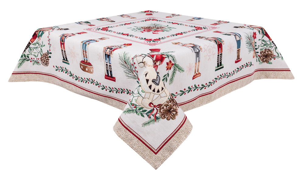 Tovaglia Natalizia Schiaccianoci 137 x 137 cm per tavola delle feste con decorazioni natalizie - DeMatteis.it