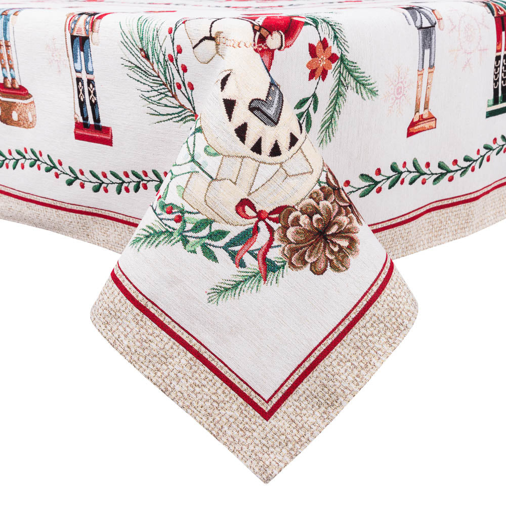 Tovaglia Natalizia Schiaccianoci 137x137 cm per decorazione tavola natalizia con motivi festivi - DeMatteis.it