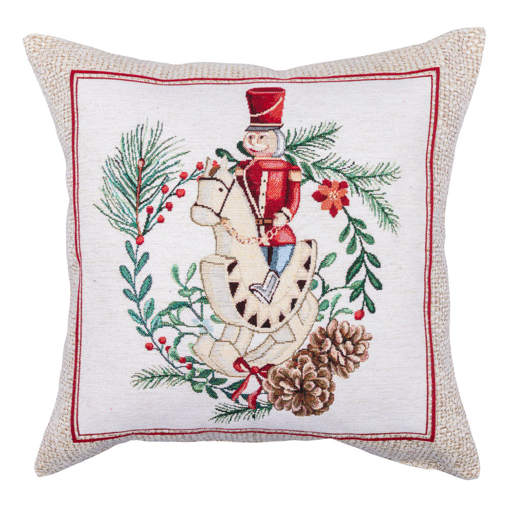 Cuscino Natalizio Schiaccianoci 45 x 45 cm decorativo con ricamo tema natalizio per arredamento - DeMatteis.it