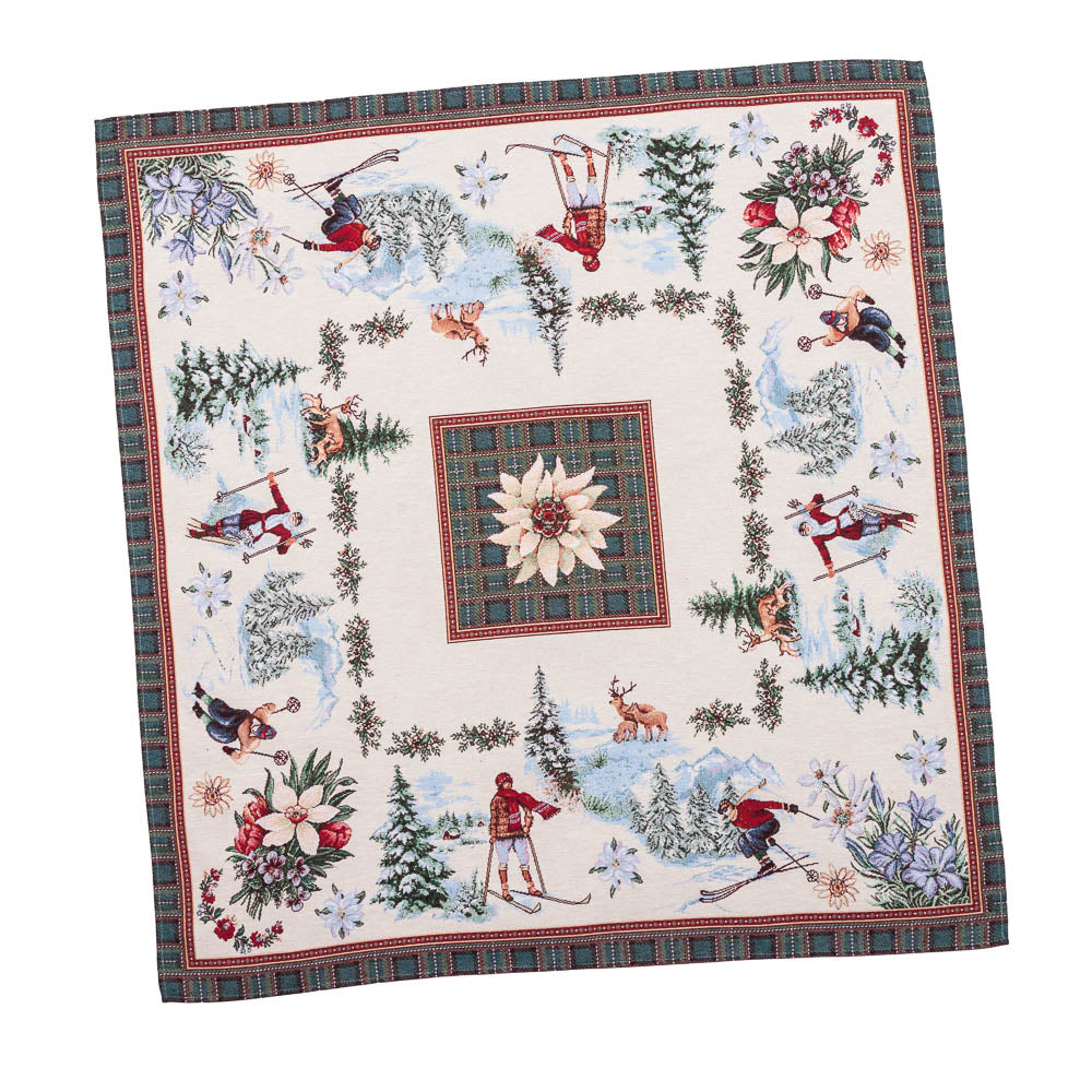 Tovaglia Decoro Sciatori 137x260 cm per tavola natalizia con motivi invernali tessile decorativo - DeMatteis.it