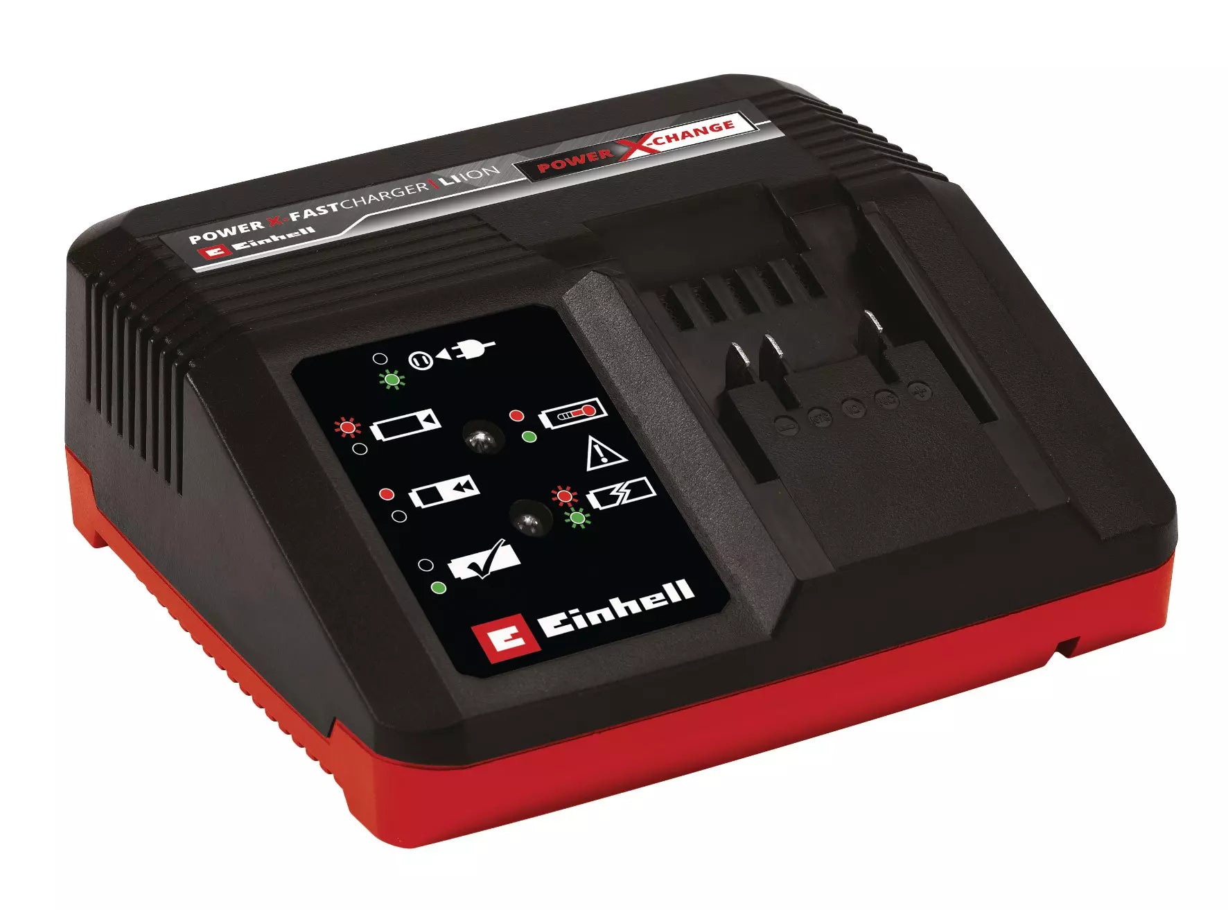 Caricabatteria Power X-Fastcharger 4A Einhell con display LED a 6 livelli, tecnologia di ricarica rapida da 4 Ampere e sistema di gestione intelligente compatibile con tutte le batterie Power X-Change. | Dematteis.it