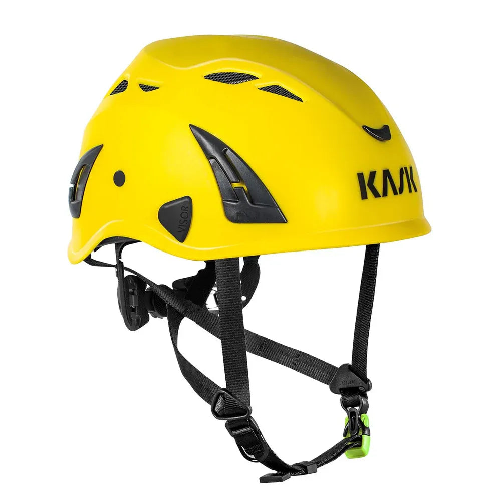 Casco Kask Superplasma PL giallo con calotta in HD Polipropilene e NEOPOR riciclato. Elmetto Kask professionale dotato di sistema di regolazione UP & DOWN e griglia antintrusione.| Dematteis.it