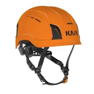 Casco Kask Zenith X Air arancione ad alta visibilità con calotta resistente agli impatti, sistema di regolazione Adaptive Fit e clip fermalampada removibili per uso professionale. | Dematteis.it
