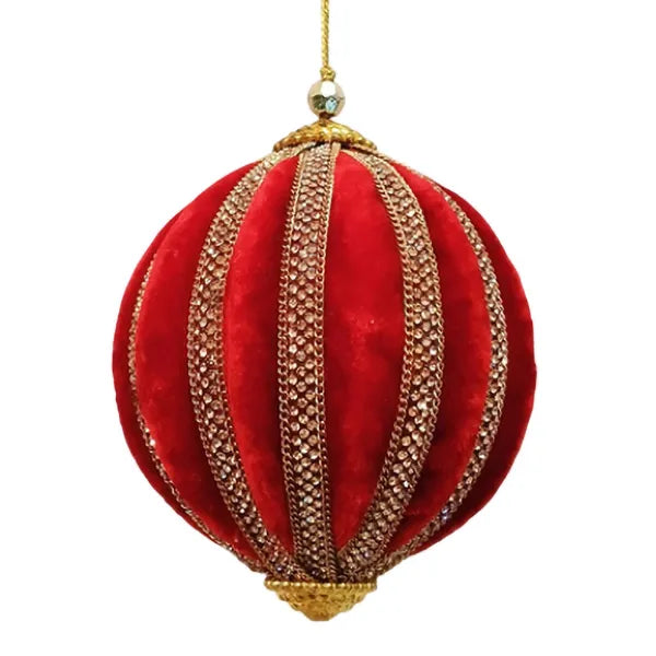 Palla D 10 Cm Velluto Rosso Nastro Oro