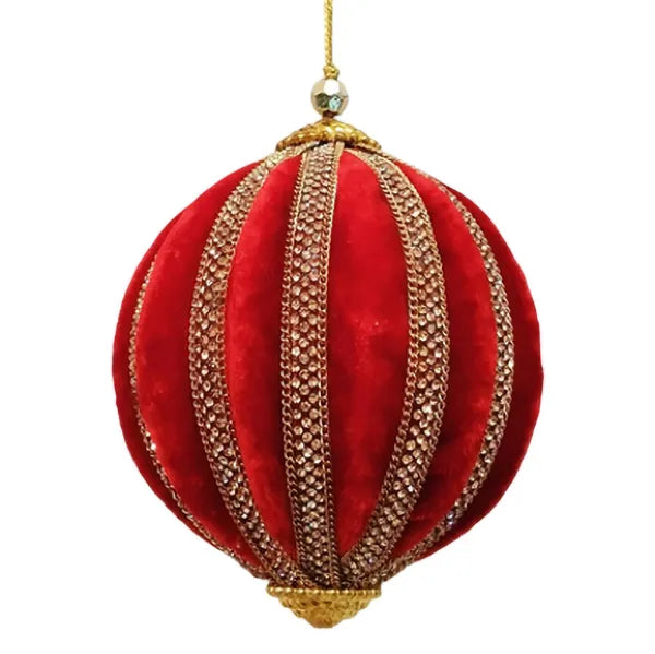 Palla D 12 Cm Velluto Rosso Nastro Oro