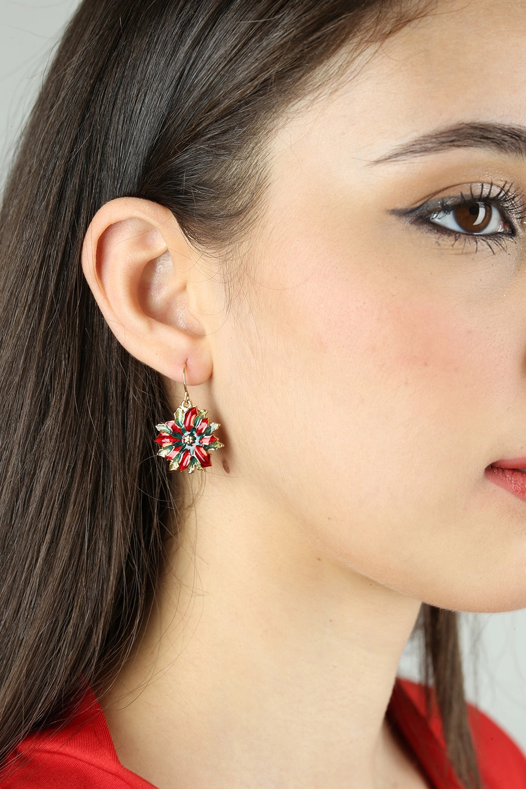Orecchini Natalizi Stella Di Natale accessorio gioiello festivo con design floreale decorativo - DeMatteis.it