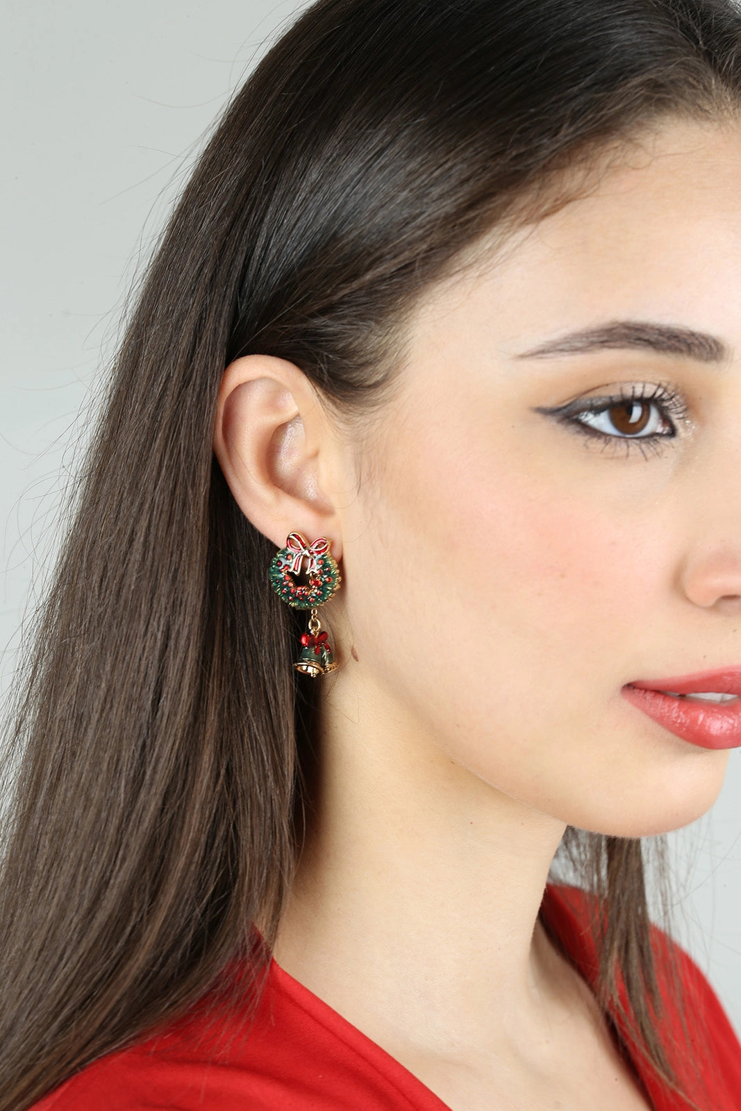 Orecchini Natalizi Doppi Ghirlanda accessori pendenti con motivo festivo e campanellini - DeMatteis.it