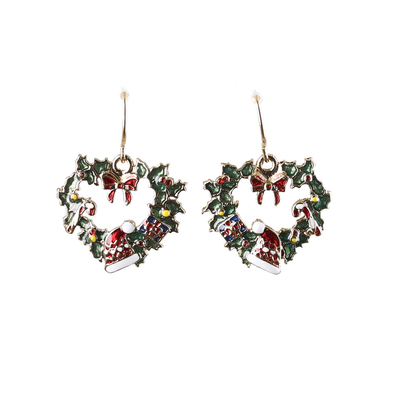 Orecchini Natalizi Ghirlanda Decorata con agrifoglio e bastoncini di zucchero per feste natalizie - DeMatteis.it