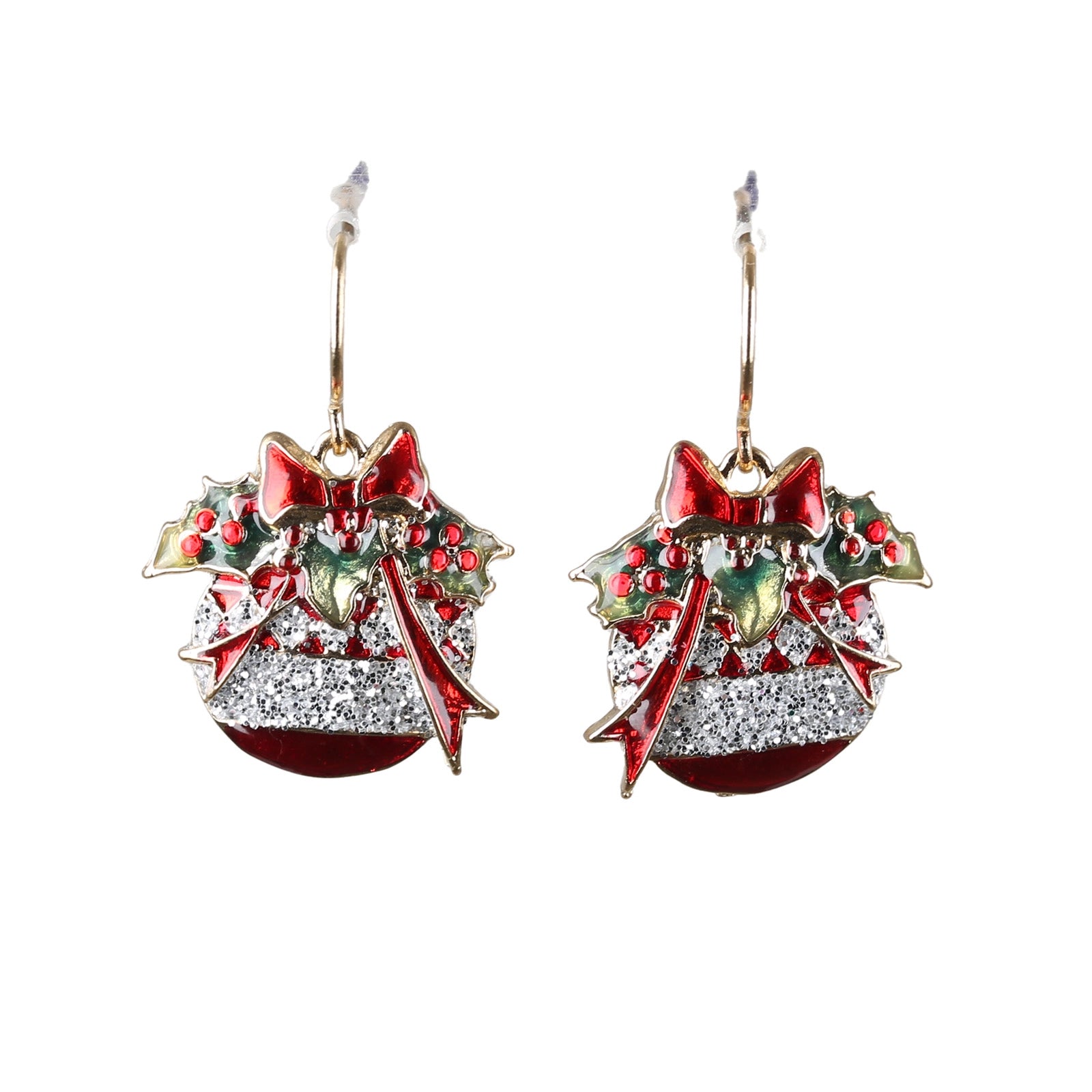 Orecchini Natalizi Palla Di Natale con decorazioni festive e gancetto dorato per bijoux natalizio - DeMatteis.it